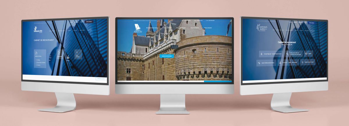 Les trois sites internet du groupe : Adeis RH, Umaneis Rh et Parcours Public RH Les trois sites internet du groupe : Adeis RH, Umaneis Rh et Parcours Public RH